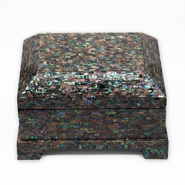 Handcrafted Patterned Wooden Box with Abalone Mother-of-Pearl Inlay - WAAH473