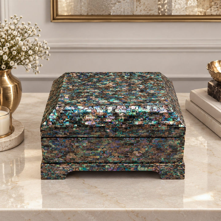 Handcrafted Patterned Wooden Box with Abalone Mother-of-Pearl Inlay - WAAH473