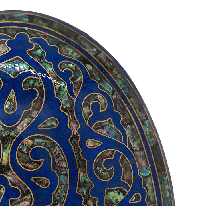Handcrafted Navy Blue Wooden Box with Abalone Mother-of-Pearl and Copper Wire Inlay - WAAH474