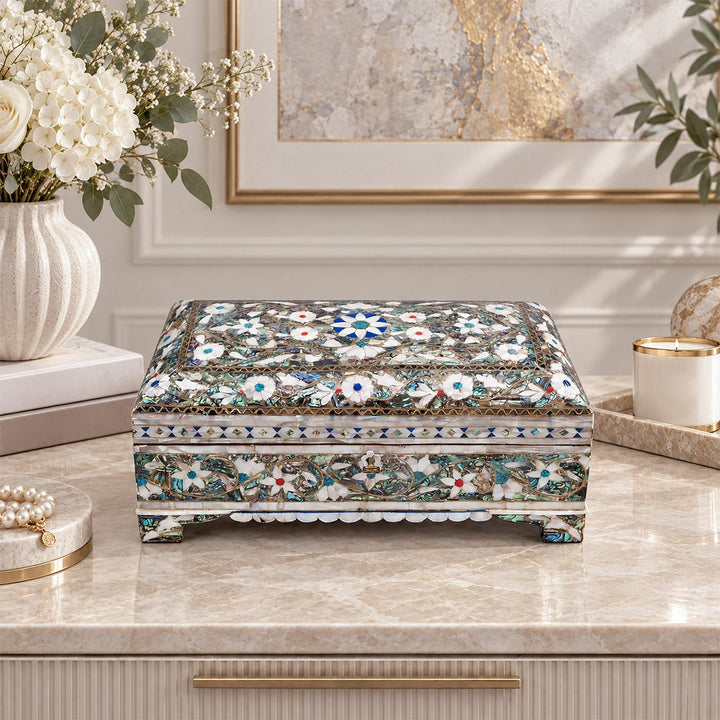 Handcrafted Wooden Box with Abalone Mother-of-Pearl Inlay - WAAH475