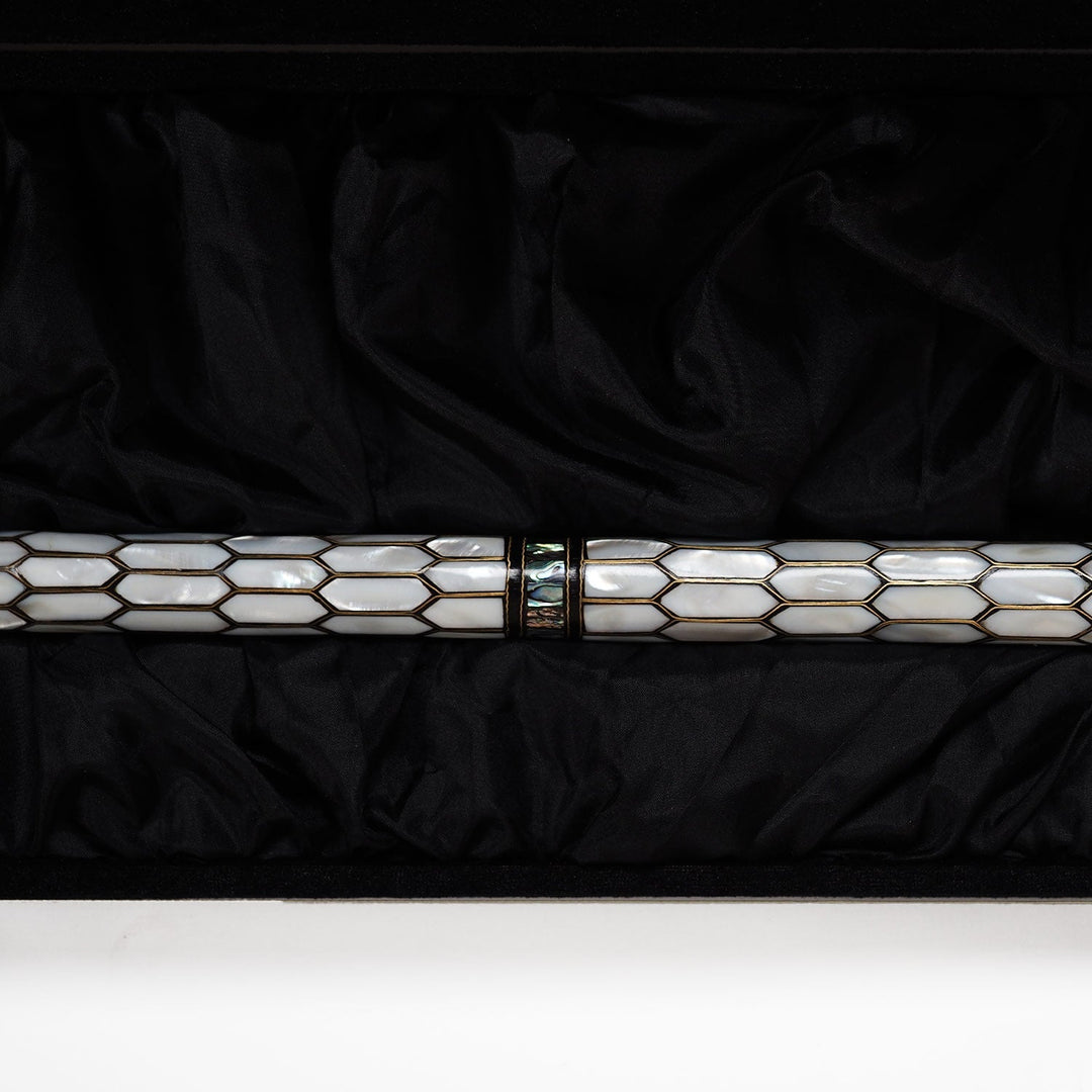 Handcrafted Wooden Walking Cane with Mother-of-Pearl and Copper Wire Inlay - WAAH476
