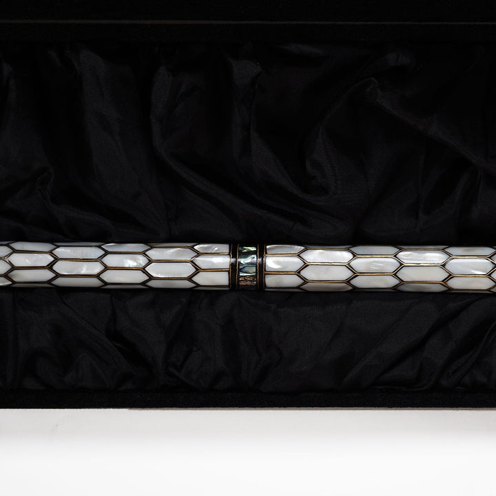 Handcrafted Wooden Walking Cane with Mother-of-Pearl and Copper Wire Inlay - WAAH476