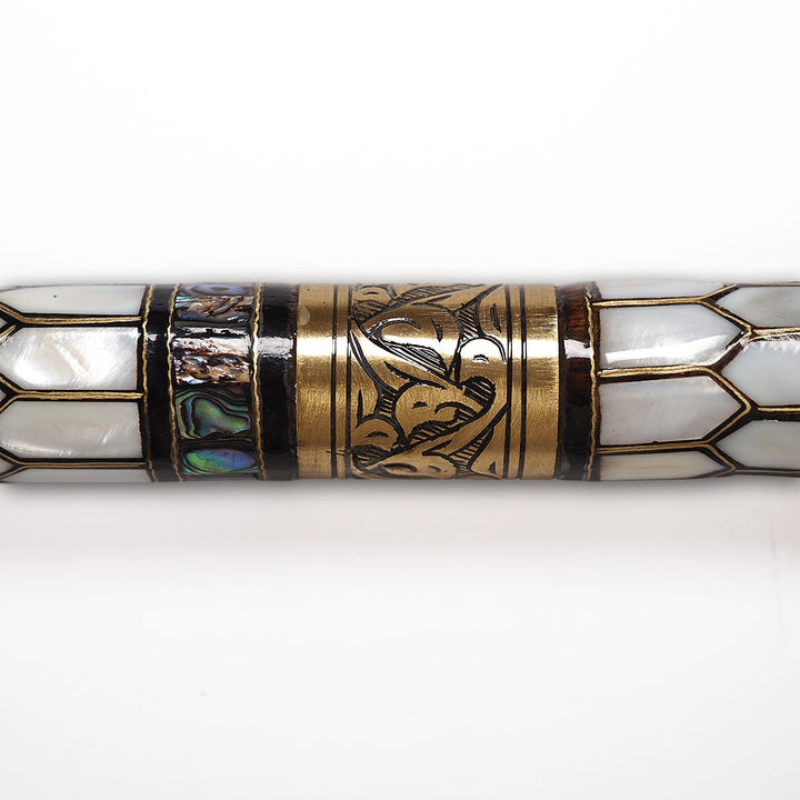 Handcrafted Wooden Walking Cane with Mother-of-Pearl and Copper Wire Inlay - WAAH476