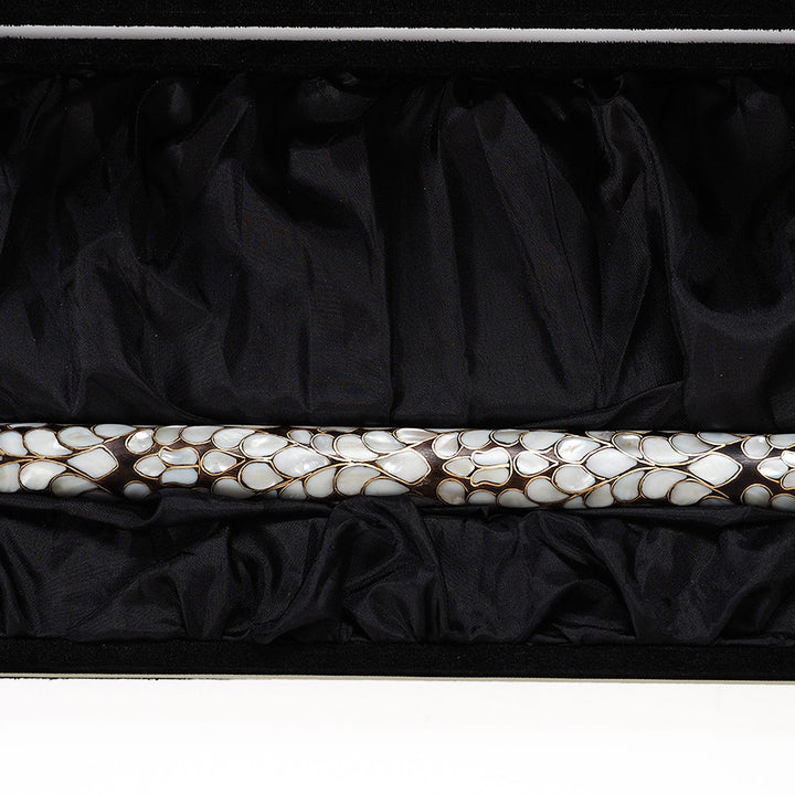 Handcrafted Wooden Walking Cane with Mother-of-Pearl and Copper Wire Inlay - WAAH477