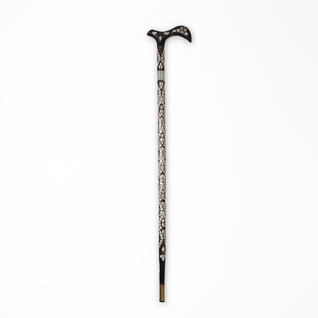 Handcrafted Wooden Walking Cane with Mother-of-Pearl and Copper Wire Inlay - WAAH477