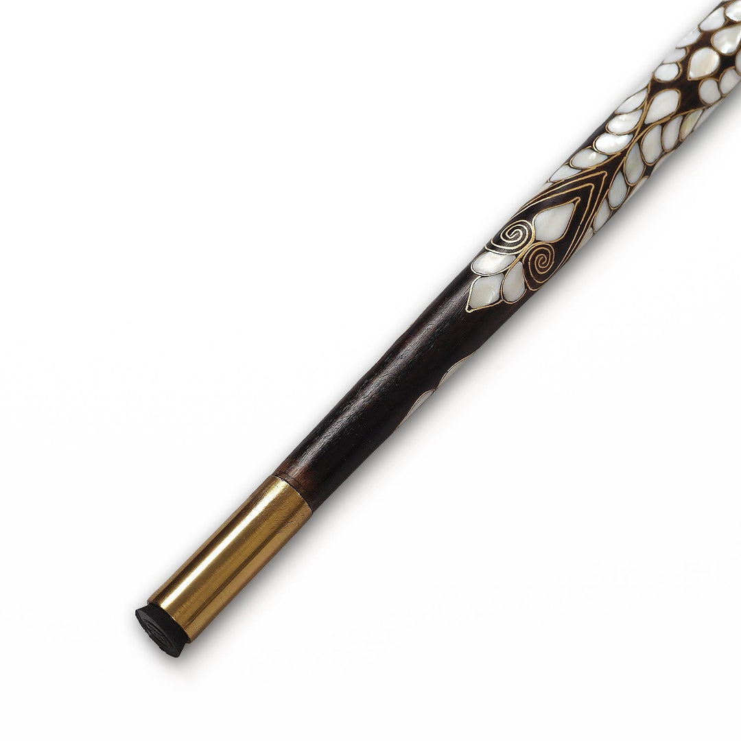 Handcrafted Wooden Walking Cane with Mother-of-Pearl and Copper Wire Inlay - WAAH477