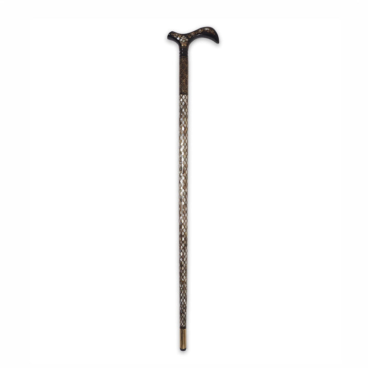 Handcrafted Wooden Walking Cane with Mother-of-Pearl and Copper Wire Inlay - WAAH478