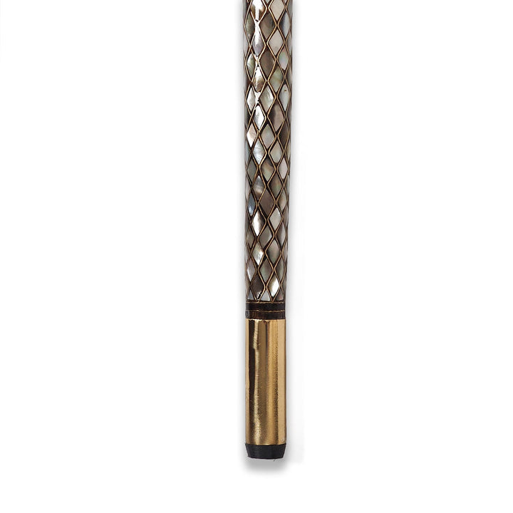 Handcrafted Wooden Walking Cane with Mother-of-Pearl and Copper Wire Inlay - WAAH478