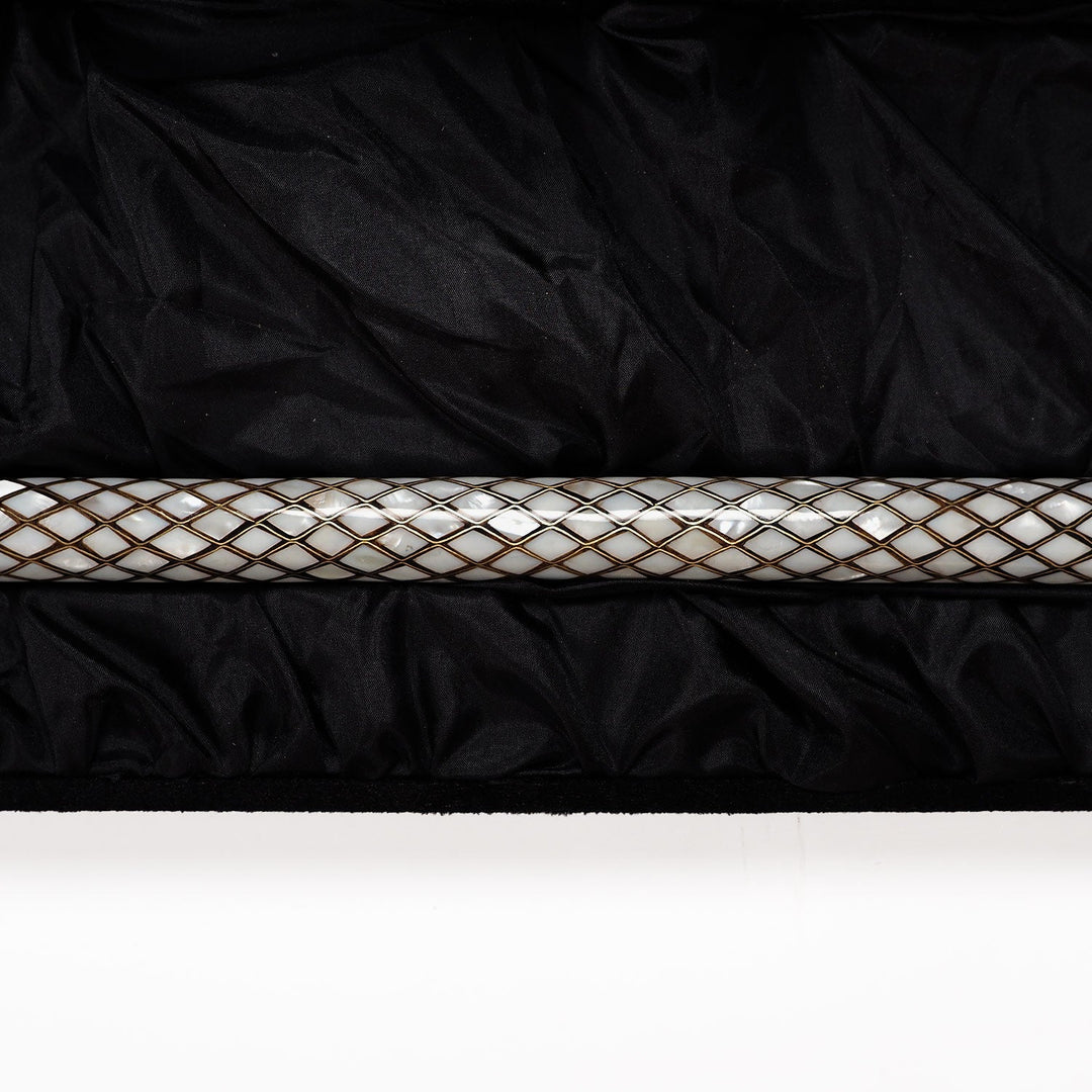 Handcrafted Wooden Walking Cane with Mother-of-Pearl and Copper Wire Inlay - WAAH479