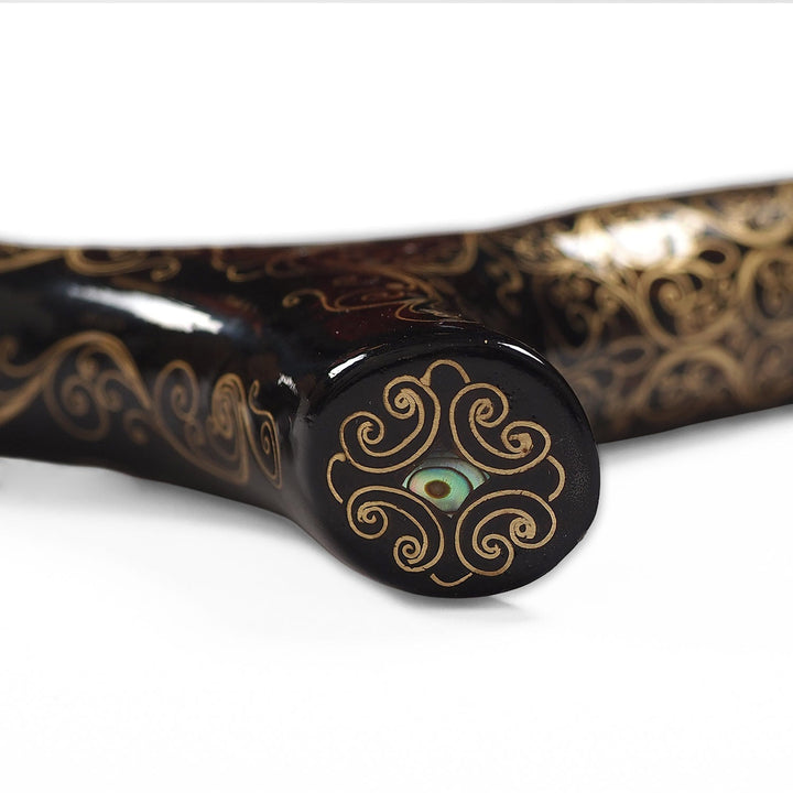 Handcrafted Wooden Walking Cane with Mother-of-Pearl and Copper Wire Inlay - WAAH479