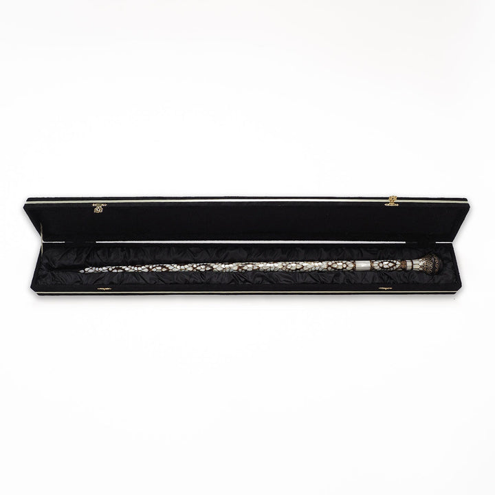 Handcrafted Wooden Walking Cane with Mother-of-Pearl and Copper Wire Inlay - WAAH480