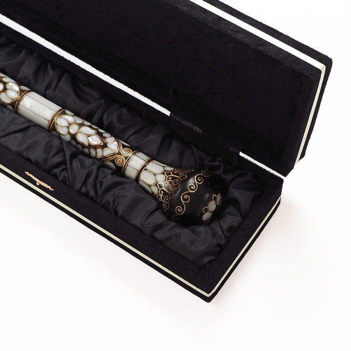 Handcrafted Wooden Walking Cane with Mother-of-Pearl and Copper Wire Inlay - WAAH480