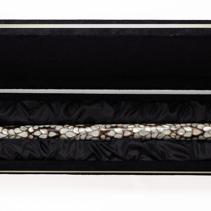 Handcrafted Wooden Walking Cane with Mother-of-Pearl and Copper Wire Inlay - WAAH480