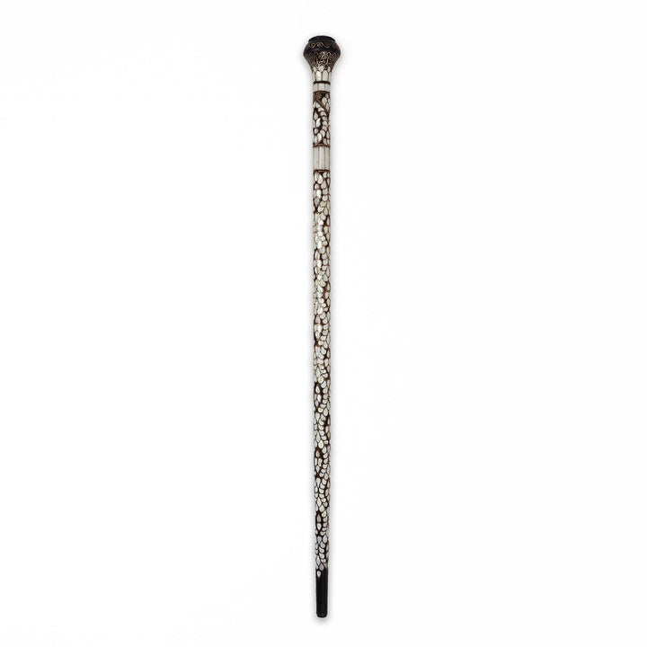 Handcrafted Wooden Walking Cane with Mother-of-Pearl and Copper Wire Inlay - WAAH480