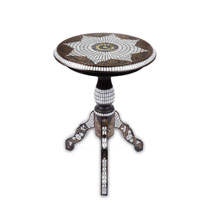 Handmade Mother-of-Pearl Mosaic and Abalone Inlaid Filigree Wooden Side Table - WAAH482