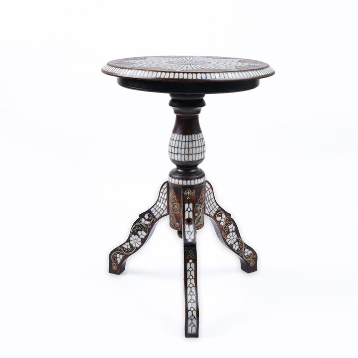 Handmade Mother-of-Pearl Mosaic and Abalone Inlaid Filigree Wooden Side Table - WAAH482