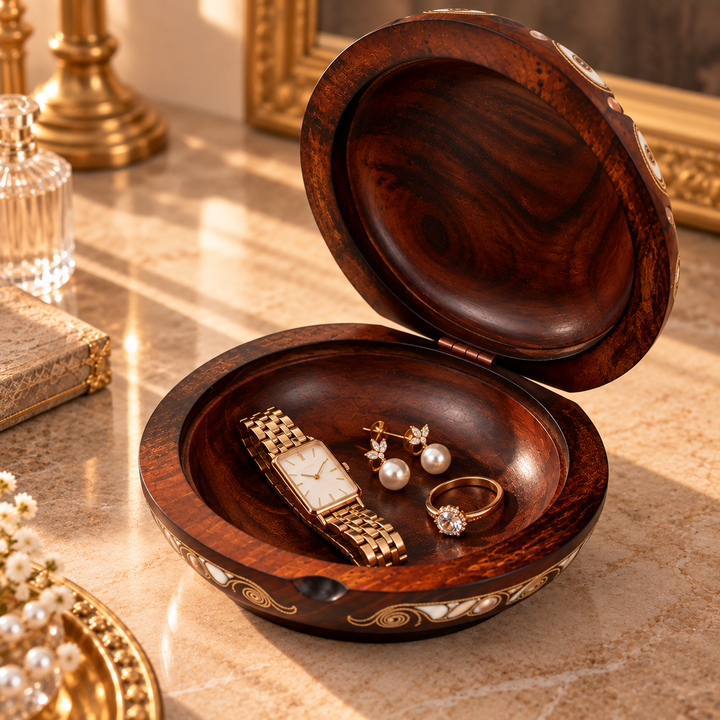 Handcrafted Wooden Box with Abalone Mother-of-Pearl Inlay - WAAH483