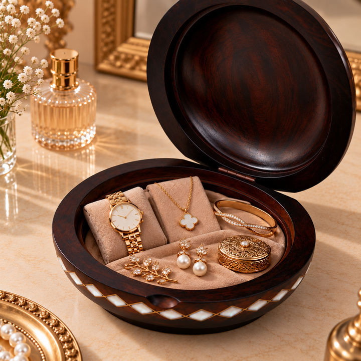 Handcrafted Wooden Box with Abalone Mother-of-Pearl Inlay - WAAH486