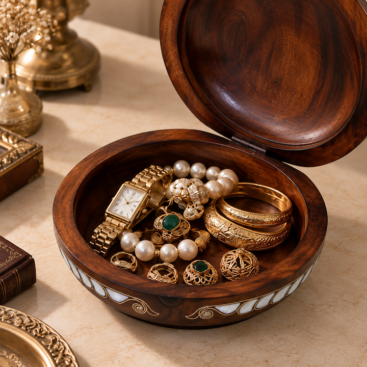 Handcrafted Wooden Box with Abalone Mother-of-Pearl Inlay - WAAH489