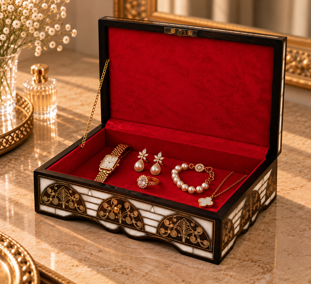 Handcrafted Lockable Wooden Box with Abalone Mother-of-Pearl Inlay - WAAH490