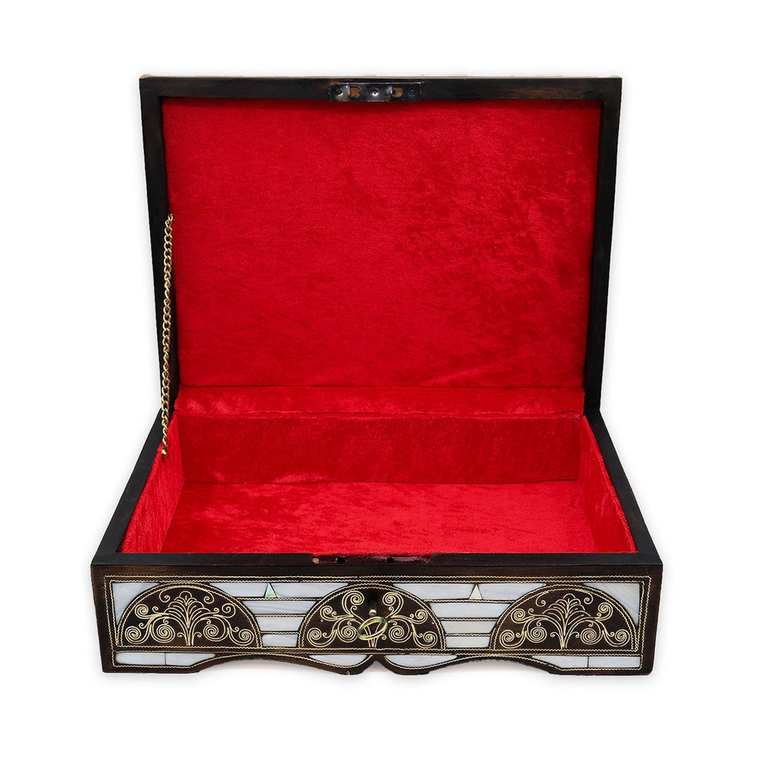 Handcrafted Lockable Wooden Box with Abalone Mother-of-Pearl Inlay - WAAH490