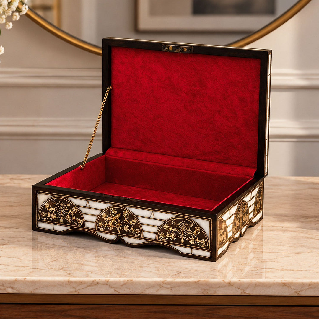 Handcrafted Lockable Wooden Box with Abalone Mother-of-Pearl Inlay - WAAH490