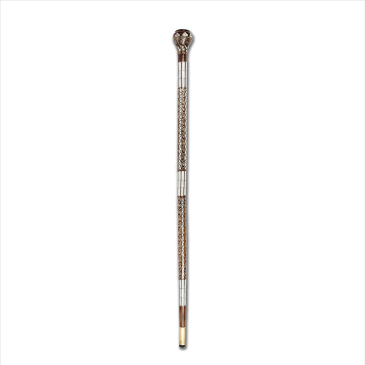 Handcrafted Wooden Walking Cane with Mother-of-Pearl &amp; Copper Wire Inlay - WAAH491