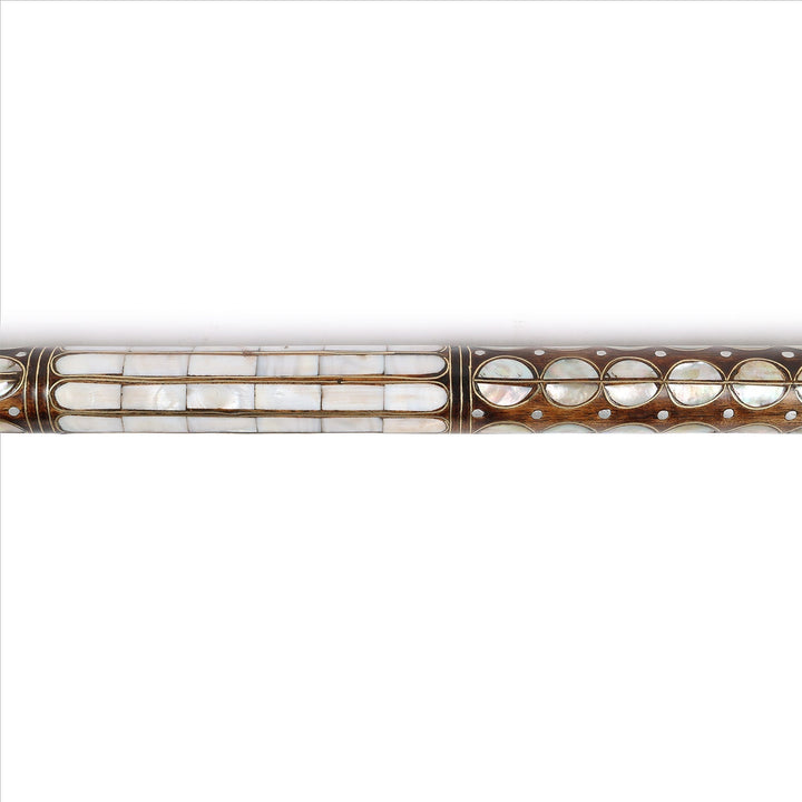 Handcrafted Wooden Walking Cane with Mother-of-Pearl &amp; Copper Wire Inlay - WAAH492