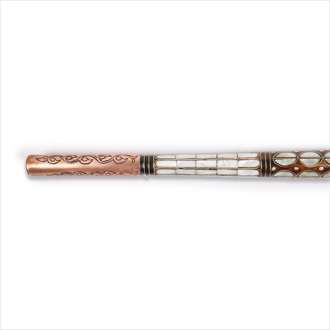 Handcrafted Wooden Walking Cane with Mother-of-Pearl &amp; Copper Wire Inlay - WAAH492
