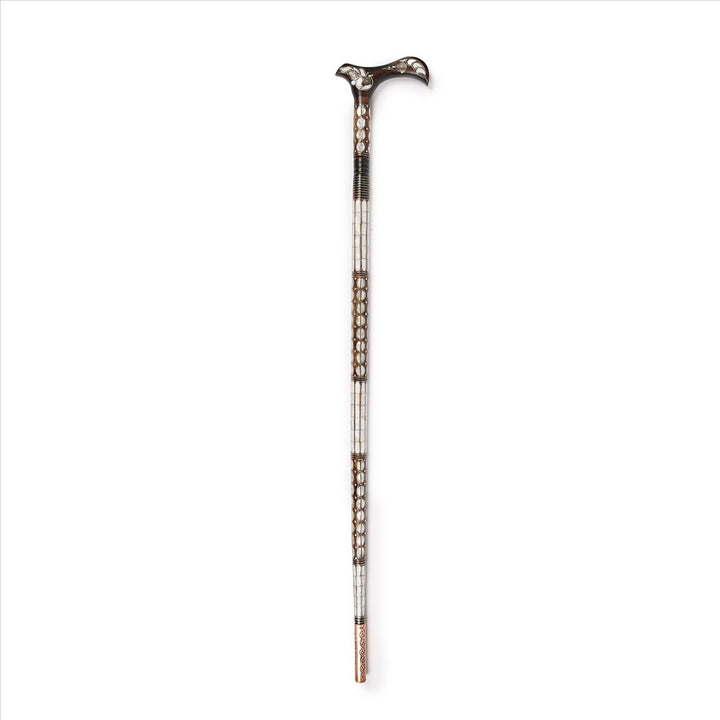 Handcrafted Wooden Walking Cane with Mother-of-Pearl &amp; Copper Wire Inlay - WAAH492