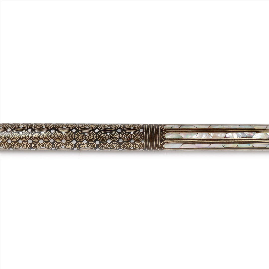 Handcrafted Wooden Walking Cane with Mother-of-Pearl &amp; Copper Wire Inlay - WAAH493