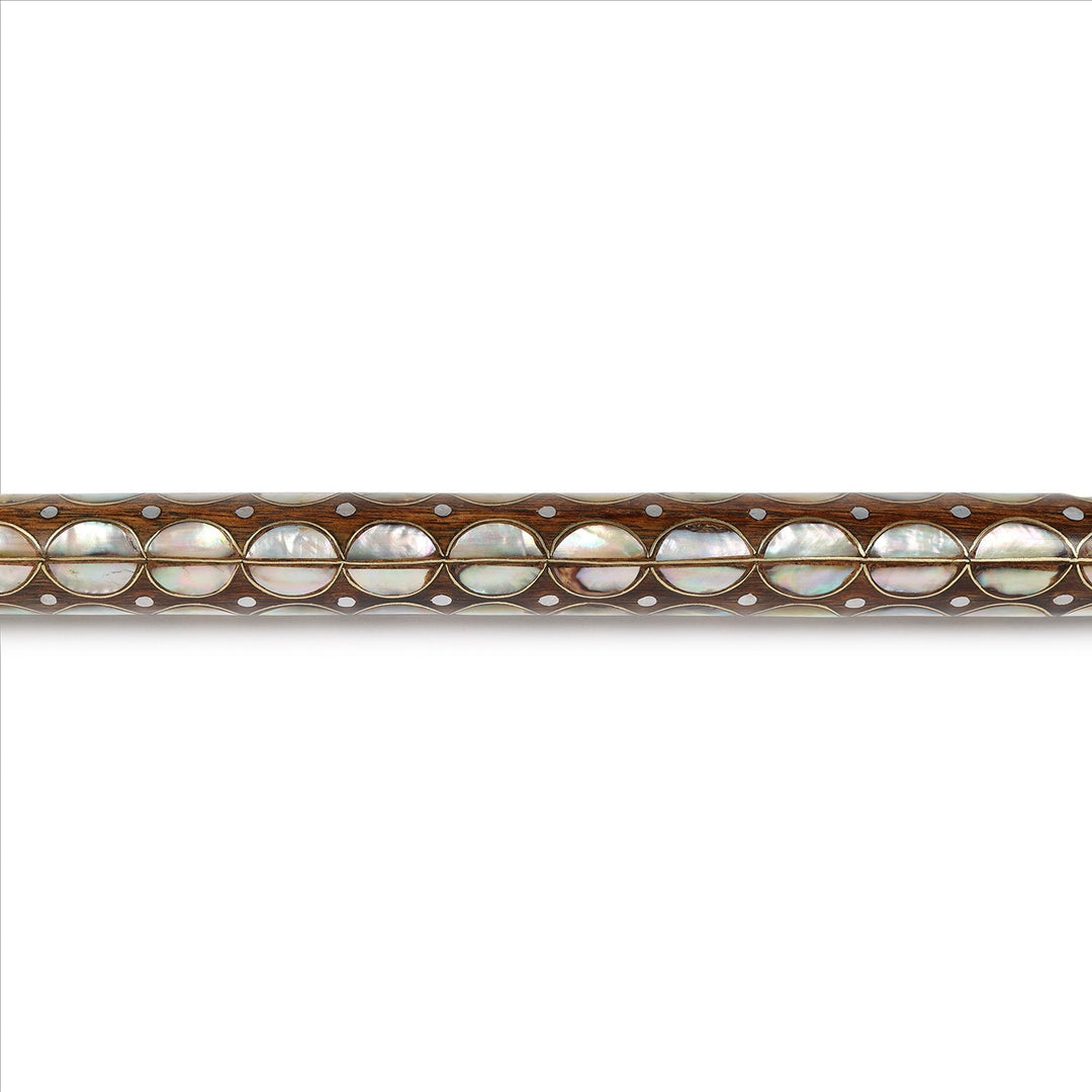 Handcrafted Wooden Walking Cane with Mother-of-Pearl &amp; Copper Wire Inlay - WAAH494
