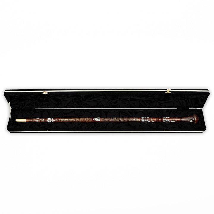 Handcrafted Wooden Walking Cane with Mother-of-Pearl &amp; Copper Wire Inlay - WAAH496