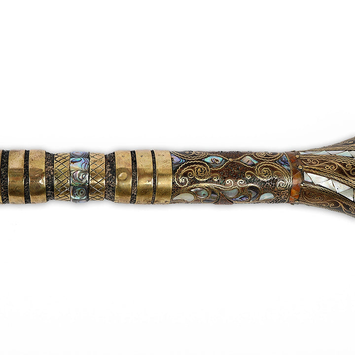 Handcrafted Wooden Walking Cane with Mother-of-Pearl, Abalone &amp; Copper Wire Inlay - WAAH498