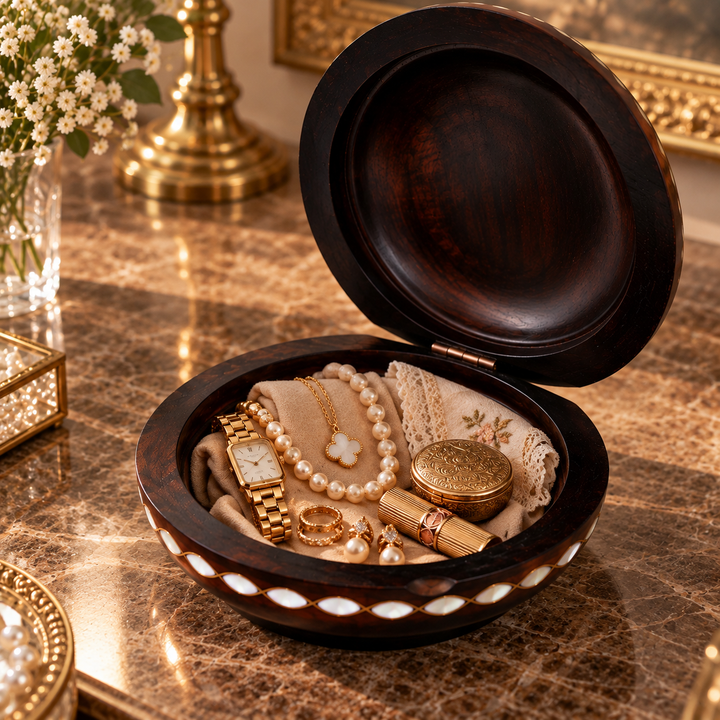 Handcrafted Wooden Box with Abalone Mother-of-Pearl Inlay - WAAH484