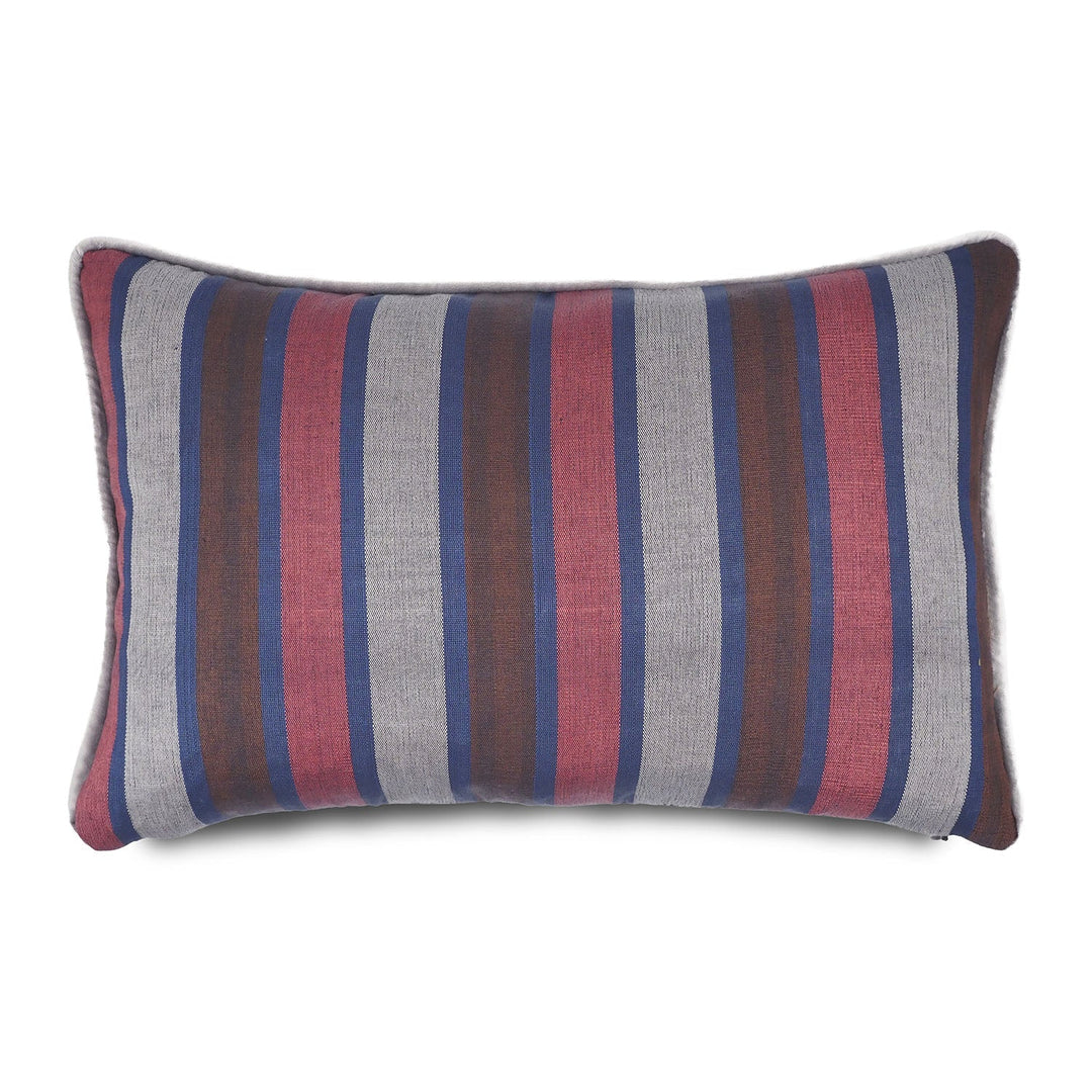 Grey &amp; Blue Striped Silk Kutnu Rectangular Cushion Cover – WAK006