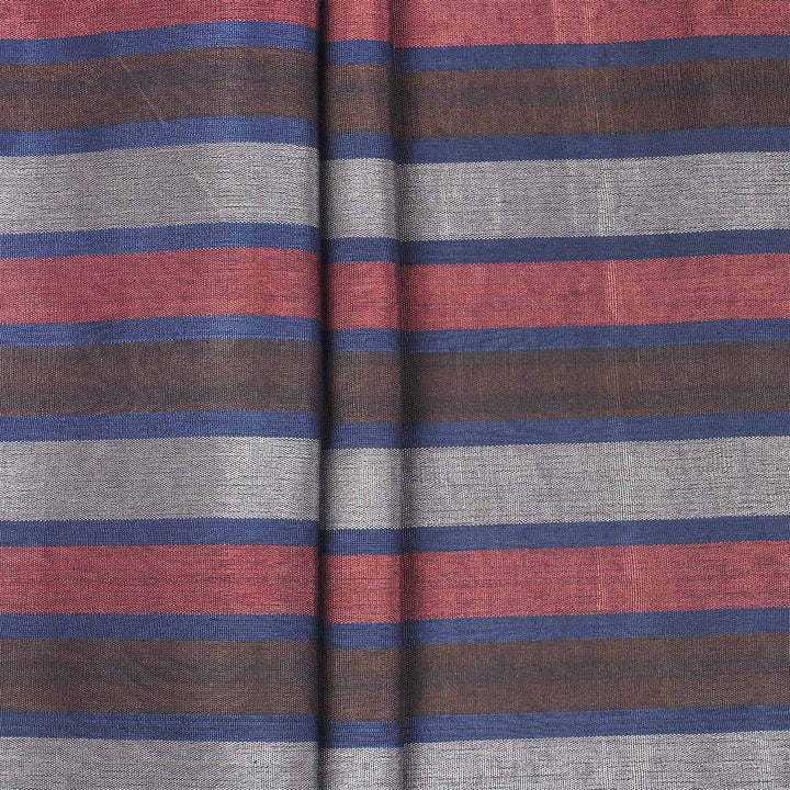 Silk Kutnu Fabric – Grey and Blue Stripes (1 Meter) - WAK009