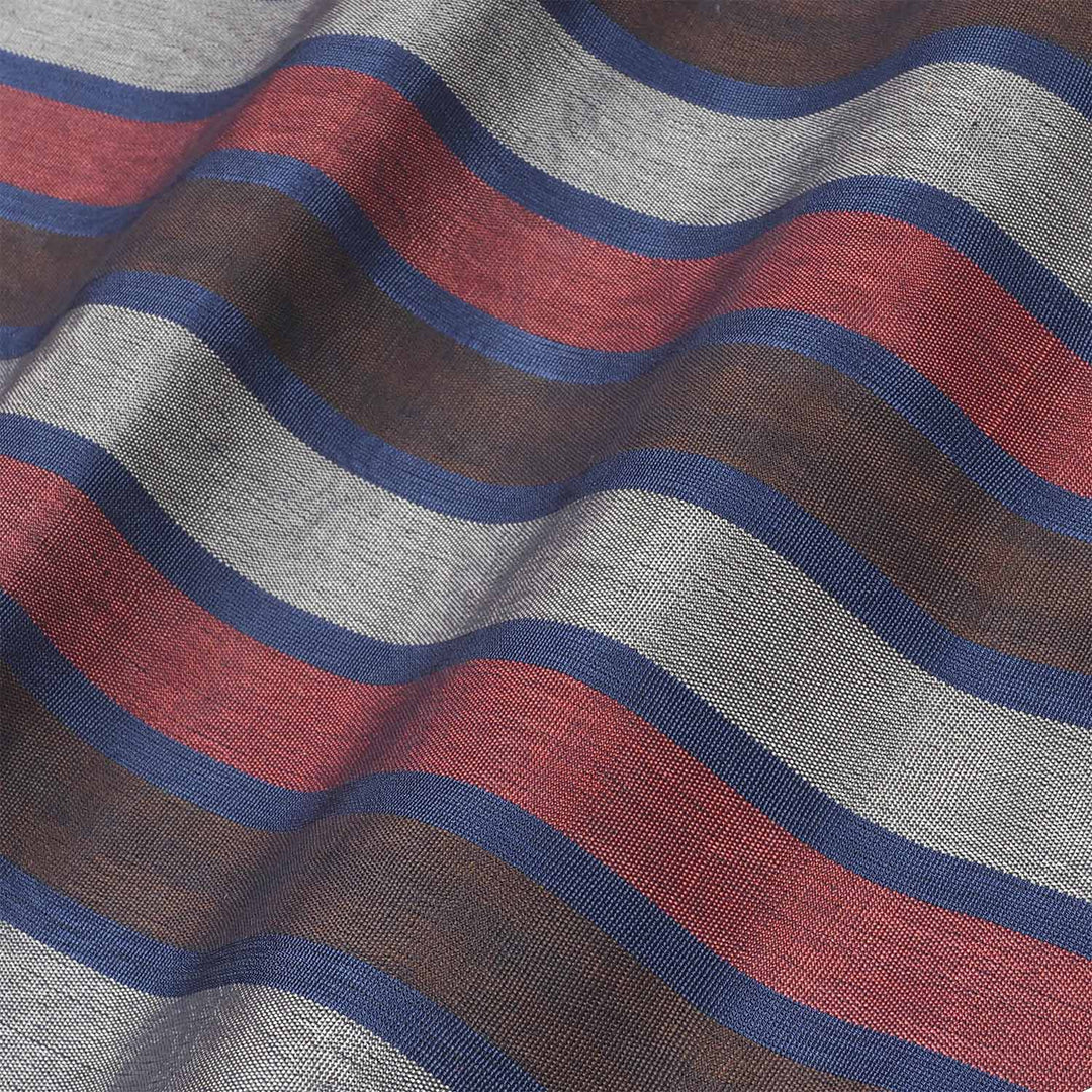 Silk Kutnu Fabric – Grey and Blue Stripes (1 Meter) - WAK009