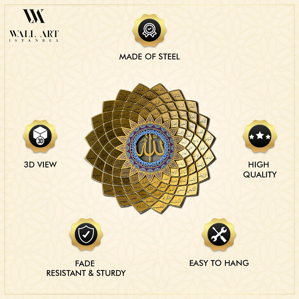 3D Metal 99 Names of Allah Wall Art (Asmaul Husna)