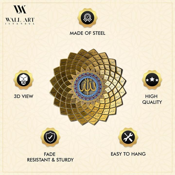 3D Metal 99 Names of Allah Wall Art (Asmaul Husna)