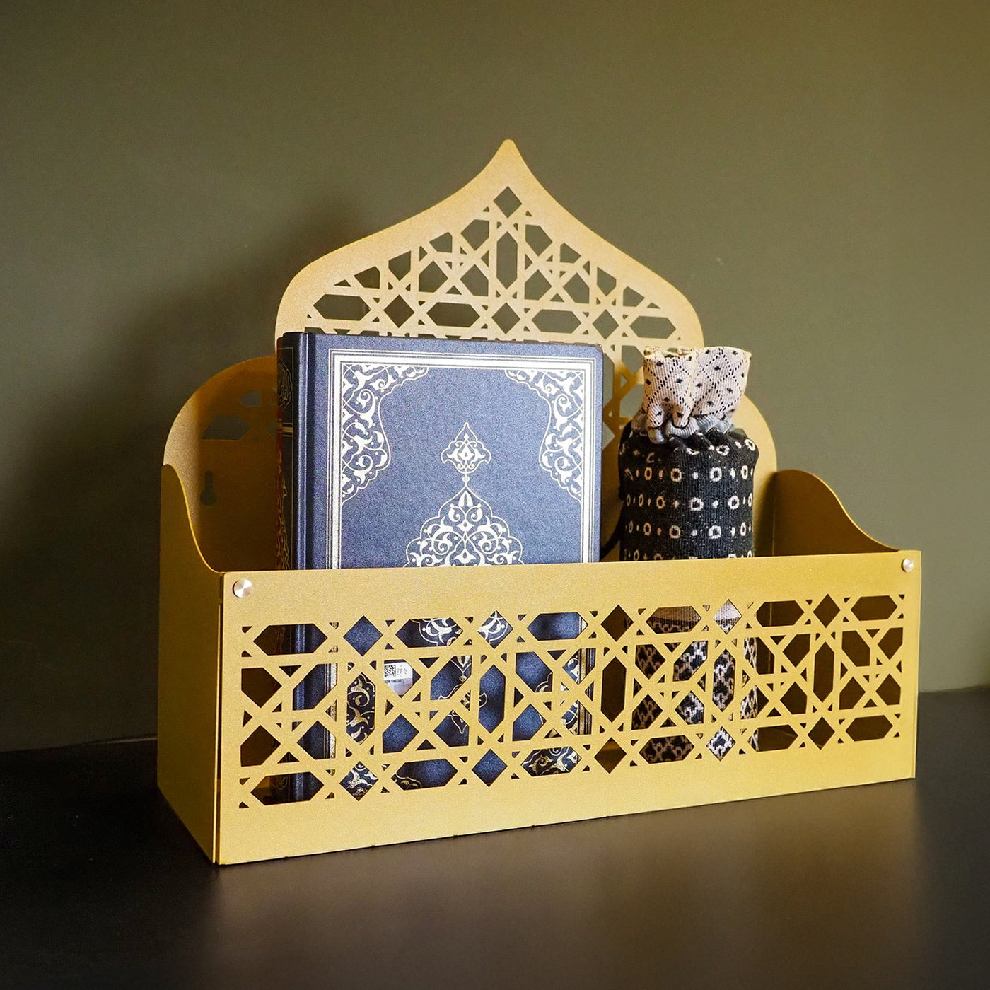 Mihrab-Shaped Metal Organizer for Quran, Tasbih & Prayer Mat – WAMH200