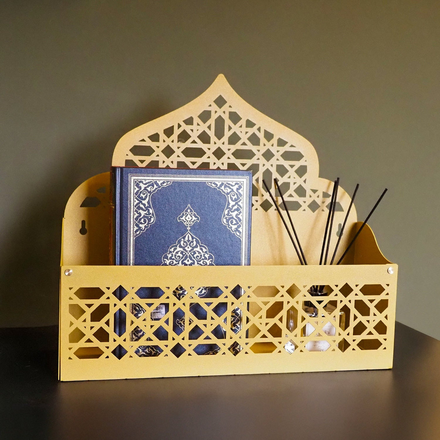Mihrab-Shaped Metal Organizer for Quran, Tasbih & Prayer Mat – WAMH200