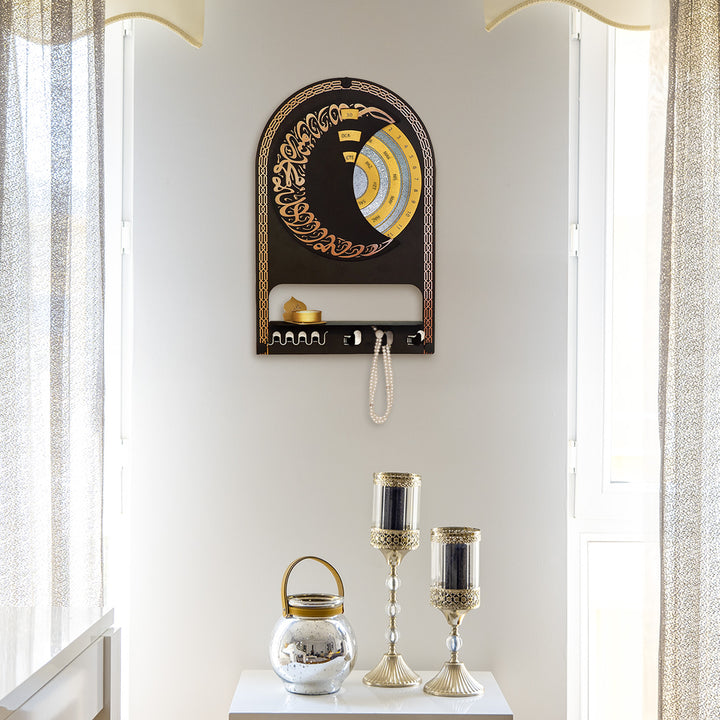 Turkish Metal Islamic Wall Calendar with Shelf &amp; Hooks - WAMH225