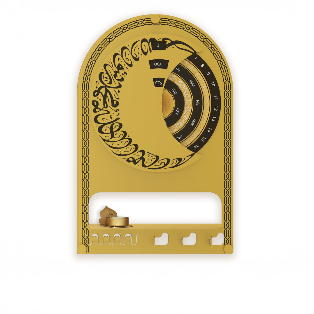 Turkish Metal Islamic Wall Calendar with Shelf &amp; Hooks - WAMH225