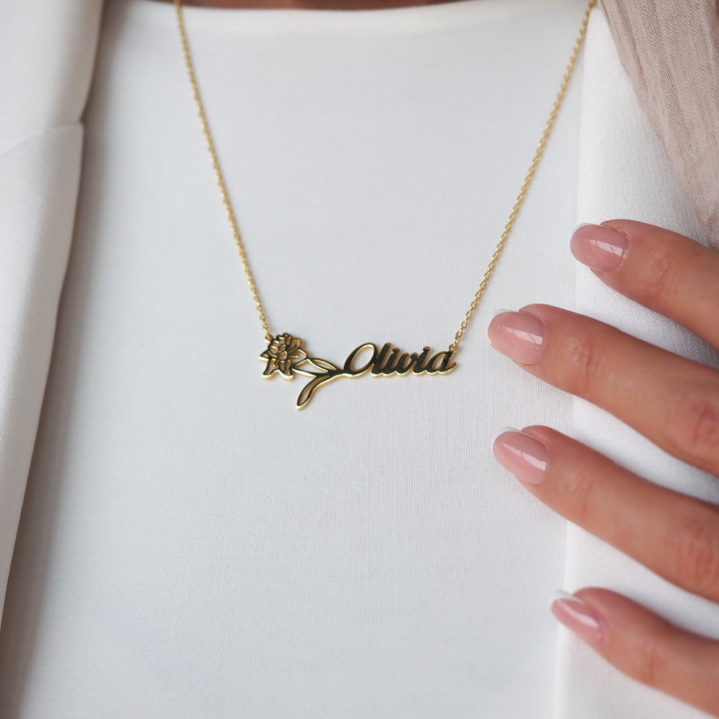 Custom Name & Birth Flower Silver Necklace - WAMT032