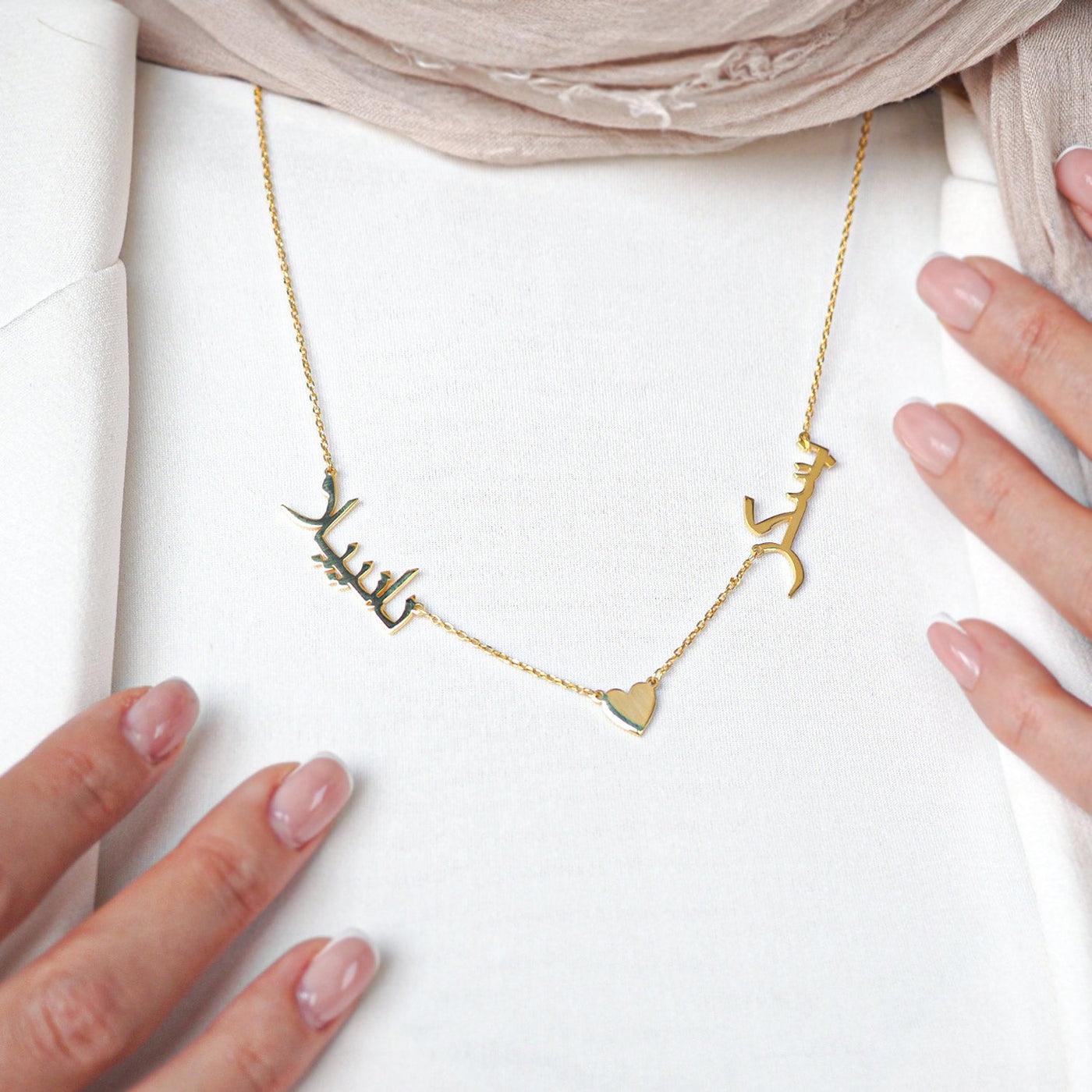 Custom 2 Names Silver Necklace with Heart - WAMT037