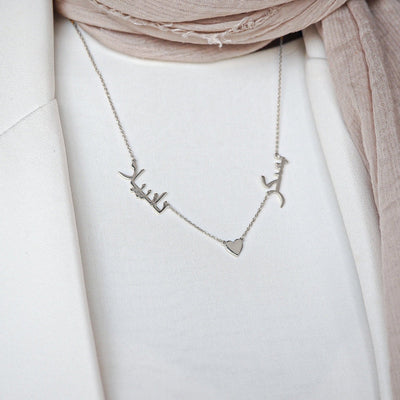 Custom 2 Names Silver Necklace with Heart - WAMT037