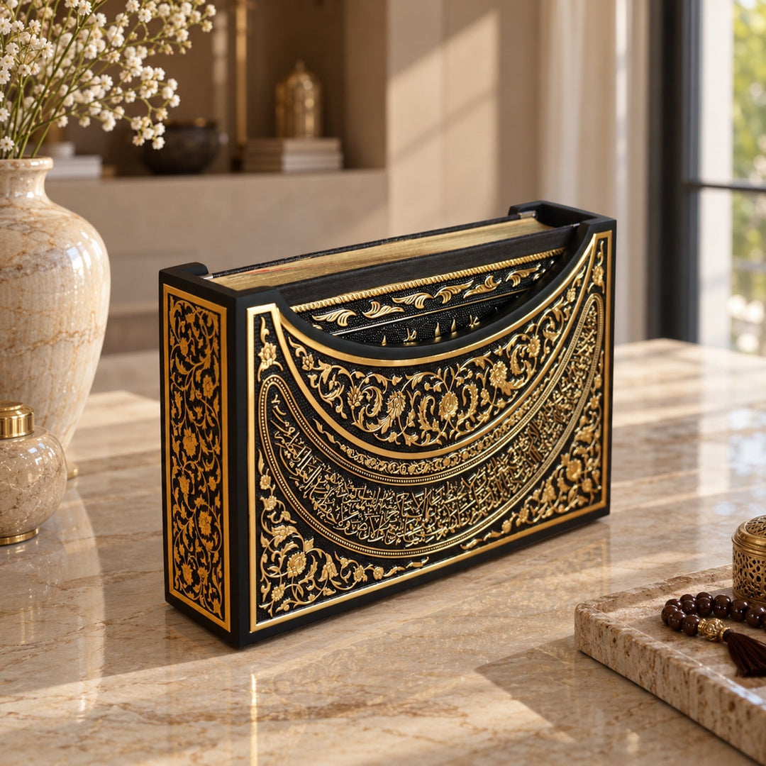 Ornate Gold-Accented Wooden Quran Box and Quran - WAP028
