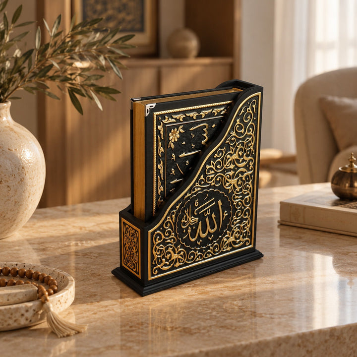 Ornate Gold-Accented Wooden Quran Stand and Quran - WAP030