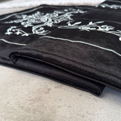 Black Velvet Islamic Prayer Rug with Silver Embroidery – WAS015